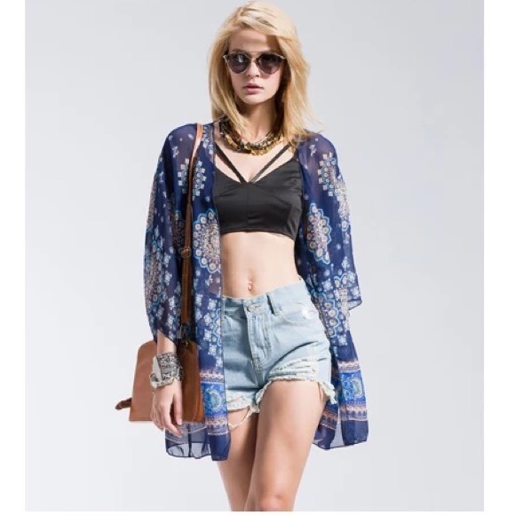 Black Fox Charm Other - 🌟New Boho Hippie Blue Beach Bikini Cute Kimono